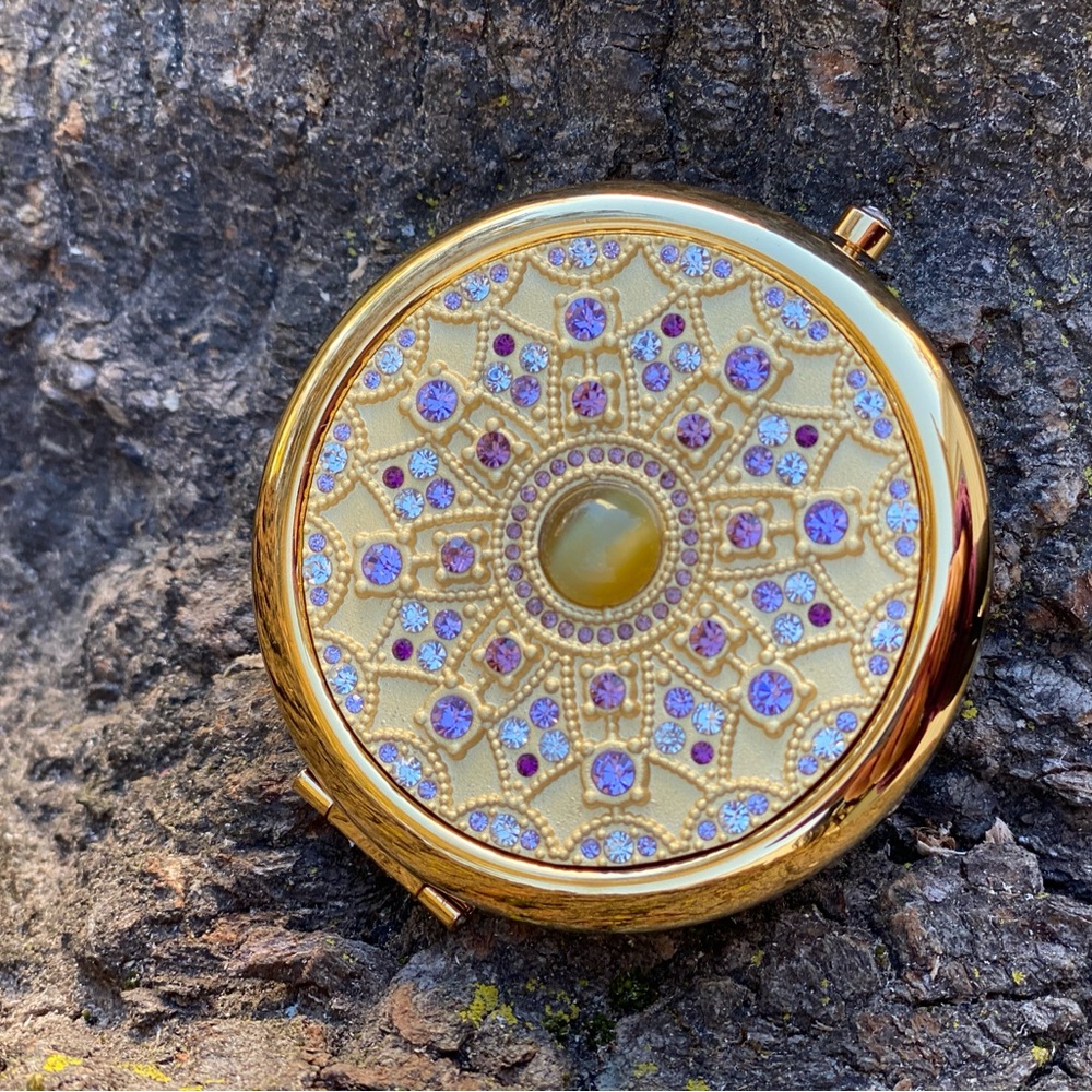 Elegant Gold and Purple Compact Mirror